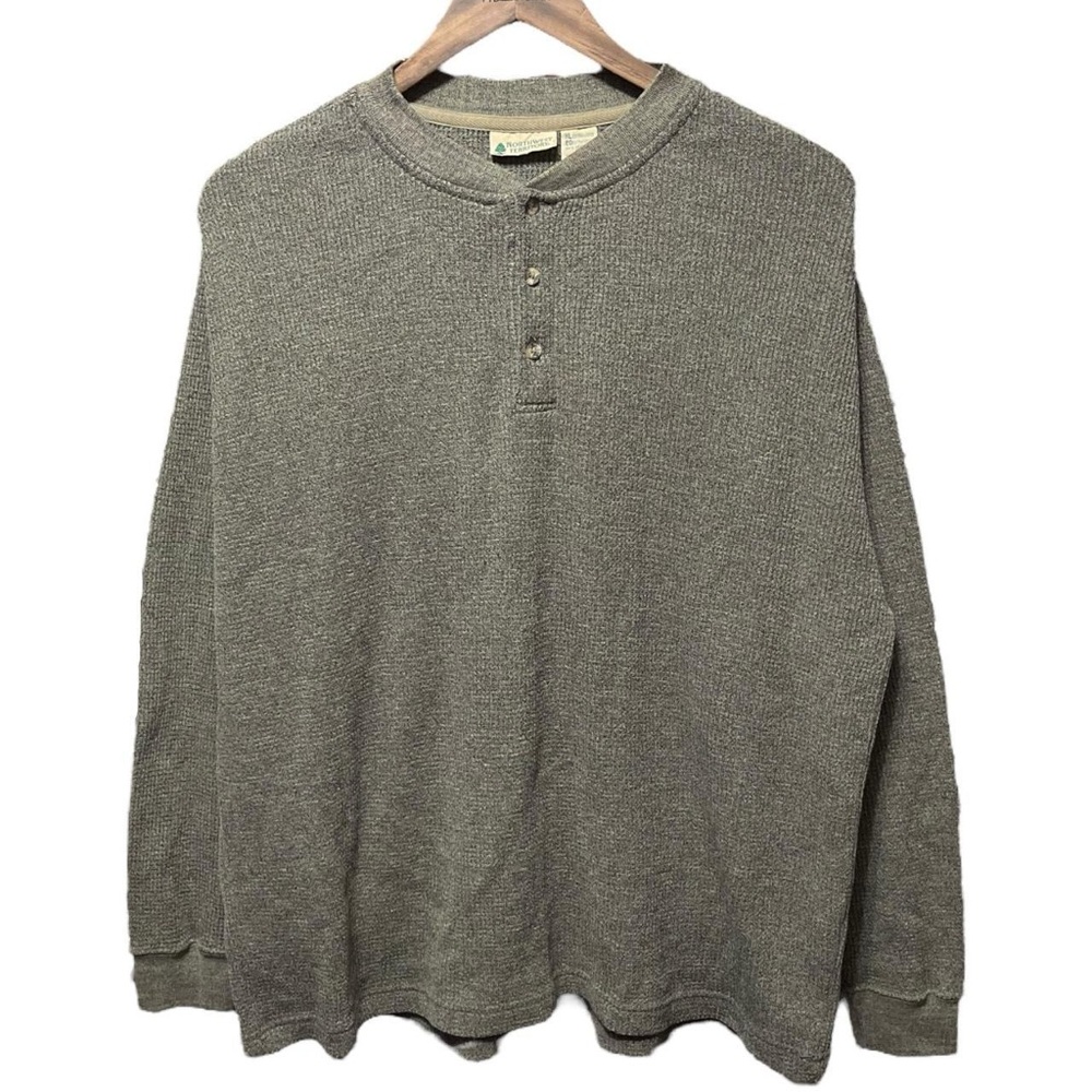 Blank olive green Navy Blue long sleeve work vintage 80s 90s thick Henley shirt